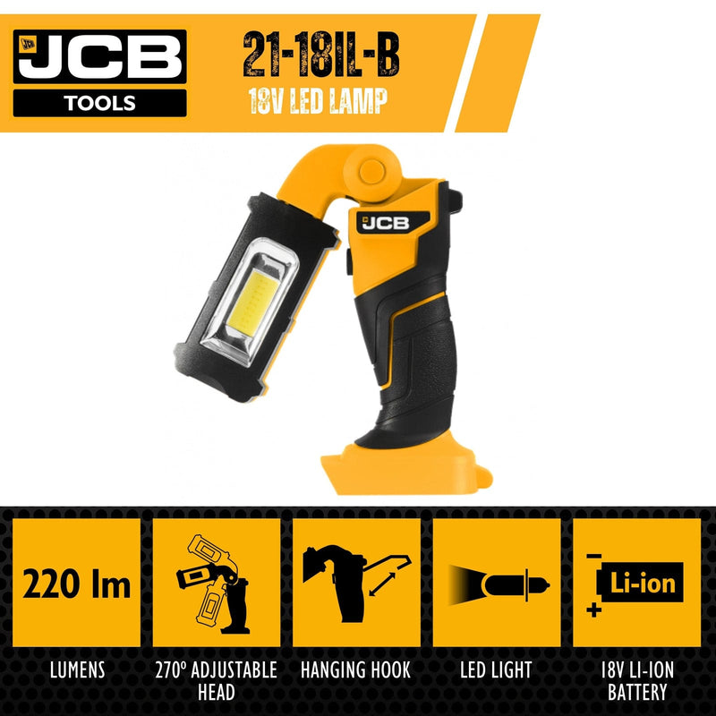 JCB LED Inspection Lamps JCB 18v Cordless LED Inspection Lamp *Tool Only* 21-18IL-B - Buy Direct from Spare and Square