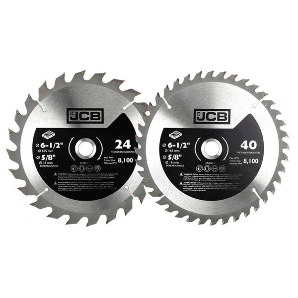 JCB Power Tool Accessories JCB 2pc TCT Wood Saw Blade Set 165mm JCB-TCT-2PC - Buy Direct from Spare and Square