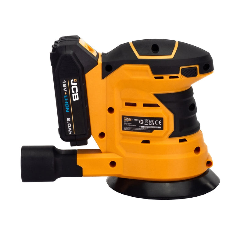 JCB Sanders JCB 18v Cordless Random Orbital Sander - 125mm With 2Ah Battery 21-18OS-2X - Buy Direct from Spare and Square