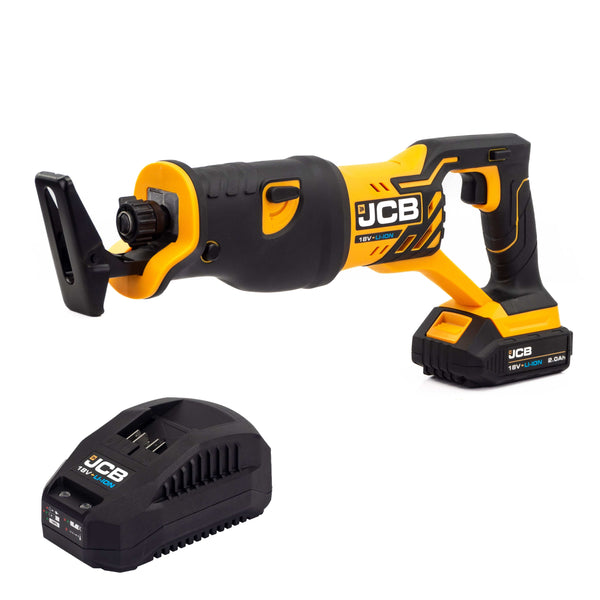 JCB Saws JCB 18V Cordless Reciprocating Saw, 2.0Ah Li-Ion Battery and 2.4A Charger 21-18RS-2X - Buy Direct from Spare and Square