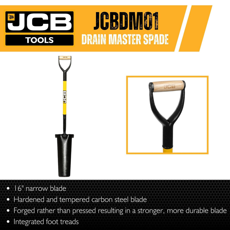 JCB Spades JCB Professional Solid Forged Grafting Spade (Newcastle Style) Drain Master, 400 x 180 / 110mm Blade JCBDM01 - Buy Direct from Spare and Square