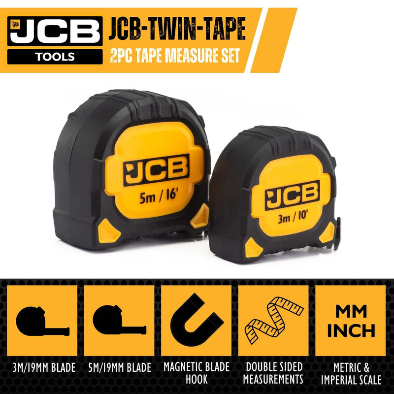 JCB Tape Measures JCB Tape Measure Twin Pack JCB-TAPE-TWIN - Buy Direct from Spare and Square