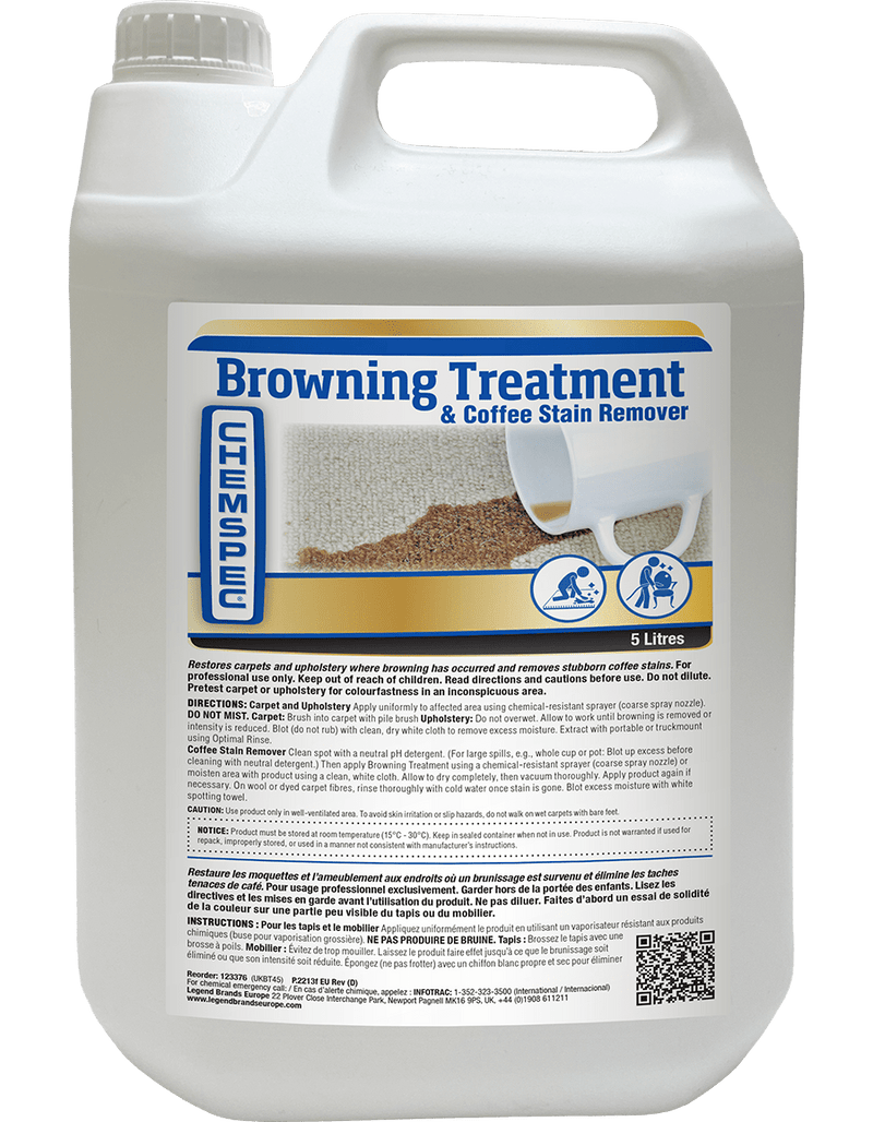 Legend Brands Europe Cleaning Chemicals Chemspec - BROWNING TREATMENT/COFFEE STAIN REMOVER (5Litre Bottle) 729678950454 123376 - Buy Direct from Spare and Square