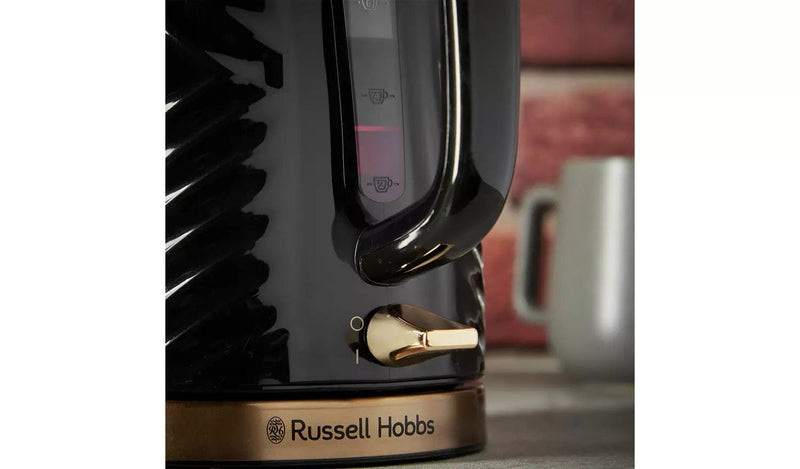 Russell Hobbs Kettle Russell Hobbs Black and Gold Groove 1.7 Litre Kettle 503806114346 26380 - Buy Direct from Spare and Square