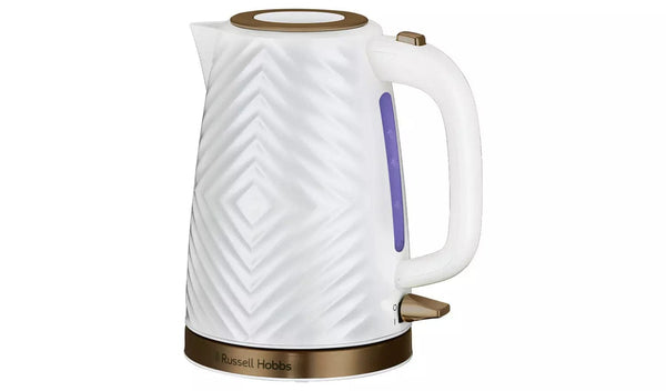 Russell Hobbs Kettle Russell Hobbs White and Gold Groove 1.7 Litre Kettle 5038061143515 26381 - Buy Direct from Spare and Square