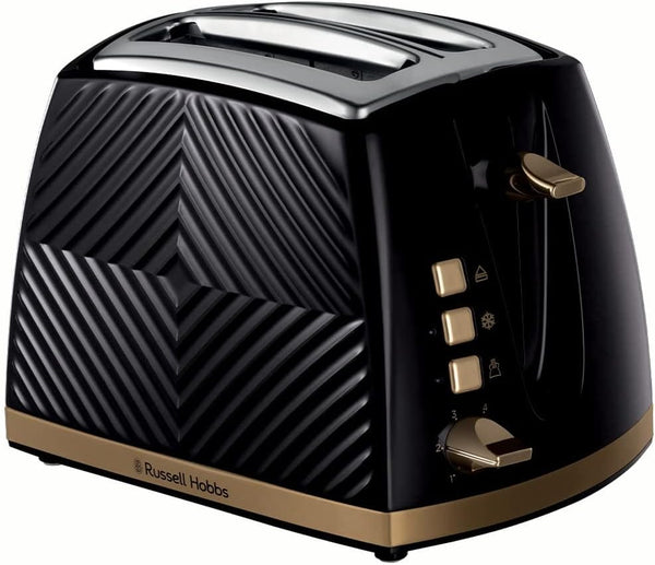 Russell Hobbs Toaster Russell Hobbs Black and Gold Groove 2 Slice Toaster 5038061143270 26390 - Buy Direct from Spare and Square