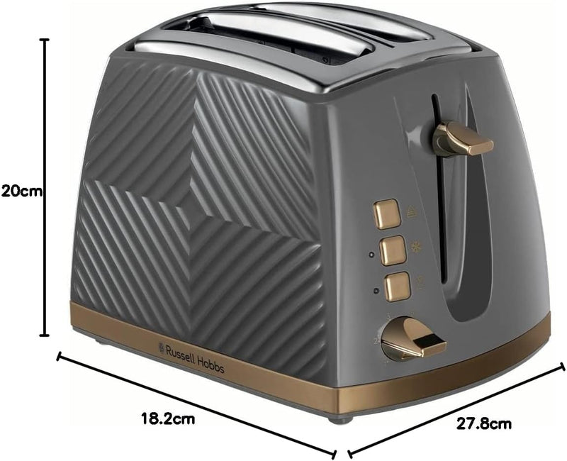 Russell Hobbs Toaster Russell Hobbs Grey and Gold Groove 2 Slice Toaster 5038061143379 26392 - Buy Direct from Spare and Square