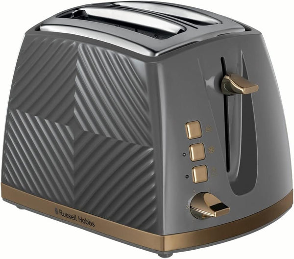 Russell Hobbs Toaster Russell Hobbs Grey and Gold Groove 2 Slice Toaster 5038061143379 26392 - Buy Direct from Spare and Square