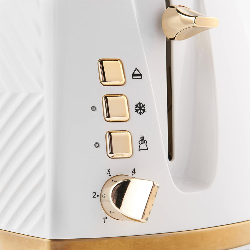 Russell Hobbs Toaster Russell Hobbs White and Gold Groove 2 Slice Toaster 5038061143324 26391 - Buy Direct from Spare and Square