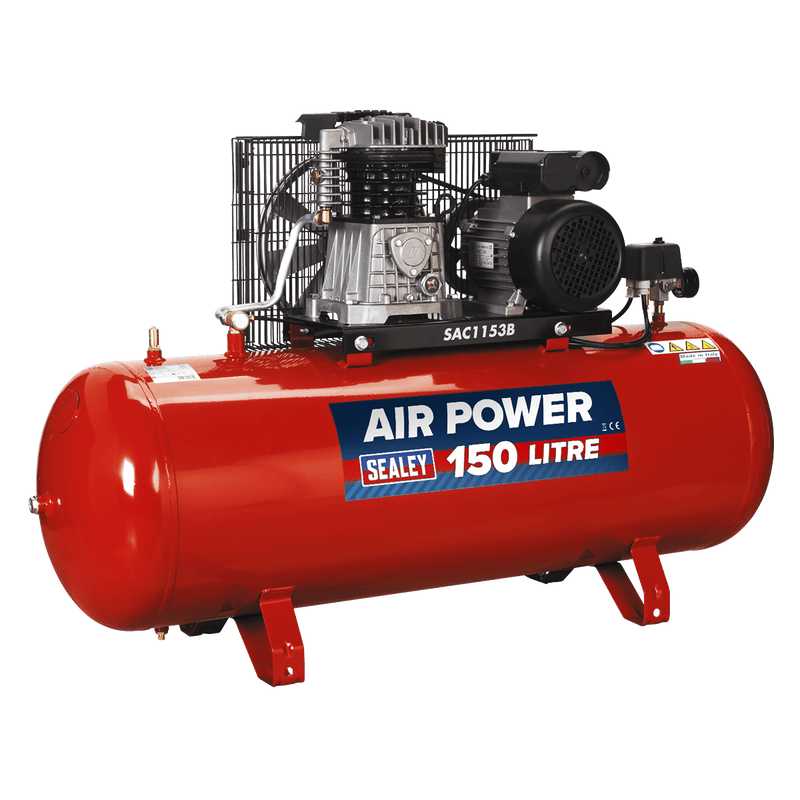 Sealey Air Compressor 150L Belt Drive Air Compressor 3hp with Cast Cylinders-SAC1153B 5051747560819 SAC1153B - Buy Direct from Spare and Square
