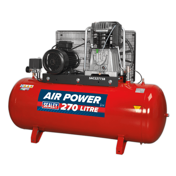 Sealey Air Compressor 270L Belt Drive Air Compressor 7.5hp 3ph 2-Stage with Cast Cylinders-SAC52775B 5051747560901 SAC52775B - Buy Direct from Spare and Square