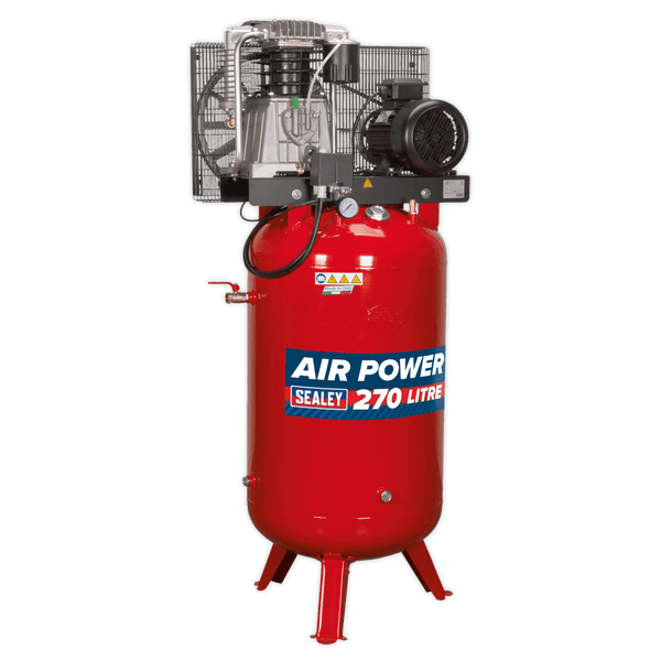 Sealey Air Compressor 270L Vertical Belt Drive Air Compressor 7.5hp 3ph 2-Stage with Cast Cylinders-SACV52775B 5051747982154 SACV52775B - Buy Direct from Spare and Square