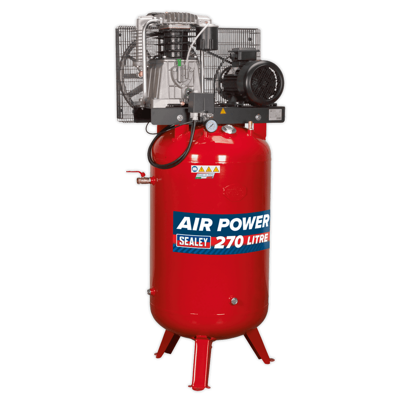 Sealey Air Compressor 270L Vertical Belt Drive Air Compressor 7.5hp 3ph 2-Stage with Cast Cylinders-SACV52775B 5051747982154 SACV52775B - Buy Direct from Spare and Square