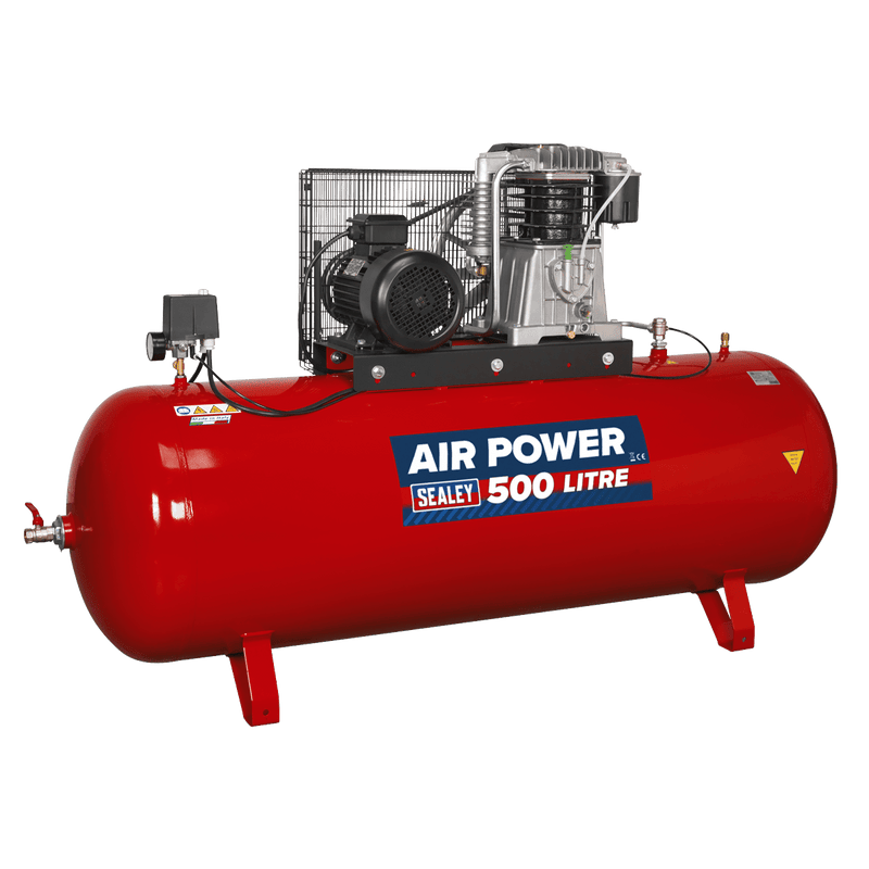 Sealey Air Compressor 500L Belt Drive Air Compressor 7.5hp 3ph 2-Stage with Cast Cylinders-SAC55075B 5051747982123 SAC55075B - Buy Direct from Spare and Square