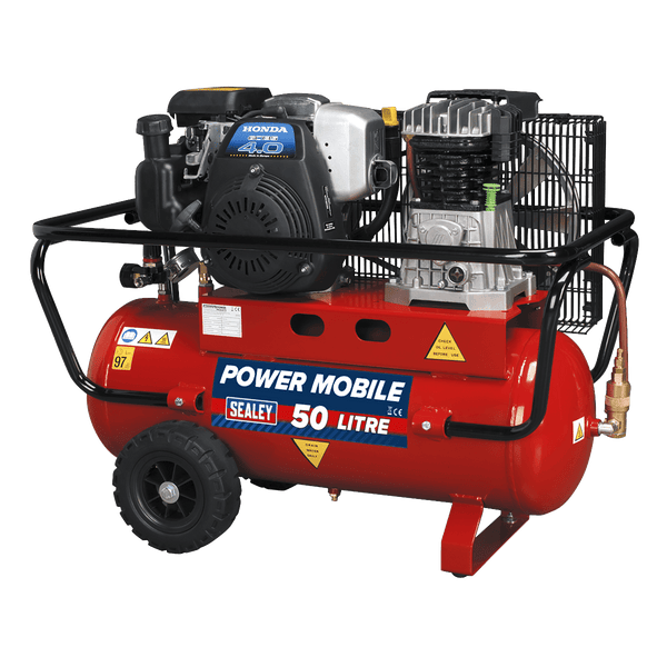 Sealey Air Compressor 50L Belt Drive Air Compressor with Petrol Engine 4hp-SA5040 5051747521155 SA5040 - Buy Direct from Spare and Square