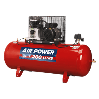 Sealey Air Compressor Sealey Belt Drive 200l 3hp Air Compressor With Cast Cylinders - 145psi (10bar) SAC2203B - Buy Direct from Spare and Square