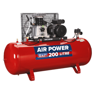 Sealey Air Compressor Sealey Belt Drive 200l 3hp Air Compressor With Cast Cylinders - 145psi (10bar) SAC2203B - Buy Direct from Spare and Square