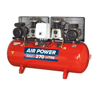 Sealey Air Compressor Sealey Belt Drive 270l 2 x 3hp Air Compressor With Cast Cylinders - 145psi (10bar) SAC2276B - Buy Direct from Spare and Square