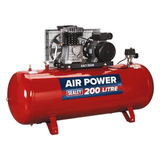 Sealey Air Compressor Sealey Belt Driven 200l 3hp Air Compressor With Cast Cylinders - 145psi (10bar) SAC1203B - Buy Direct from Spare and Square