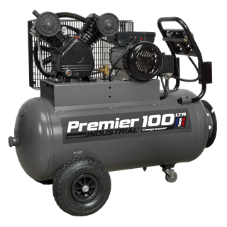 Sealey Air Compressor Sealey Premier Belt Drive 100l 3hp Air Compressor With Front Control Panel - 145psi (10bar) SAC3103B - Buy Direct from Spare and Square