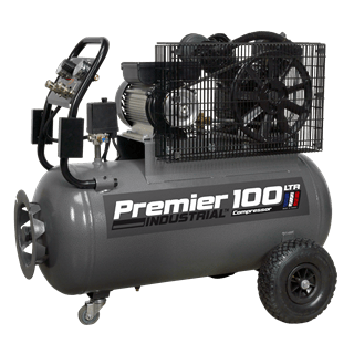 Sealey Air Compressor Sealey Premier Belt Drive 100l 3hp Air Compressor With Front Control Panel - 145psi (10bar) SAC3103B - Buy Direct from Spare and Square