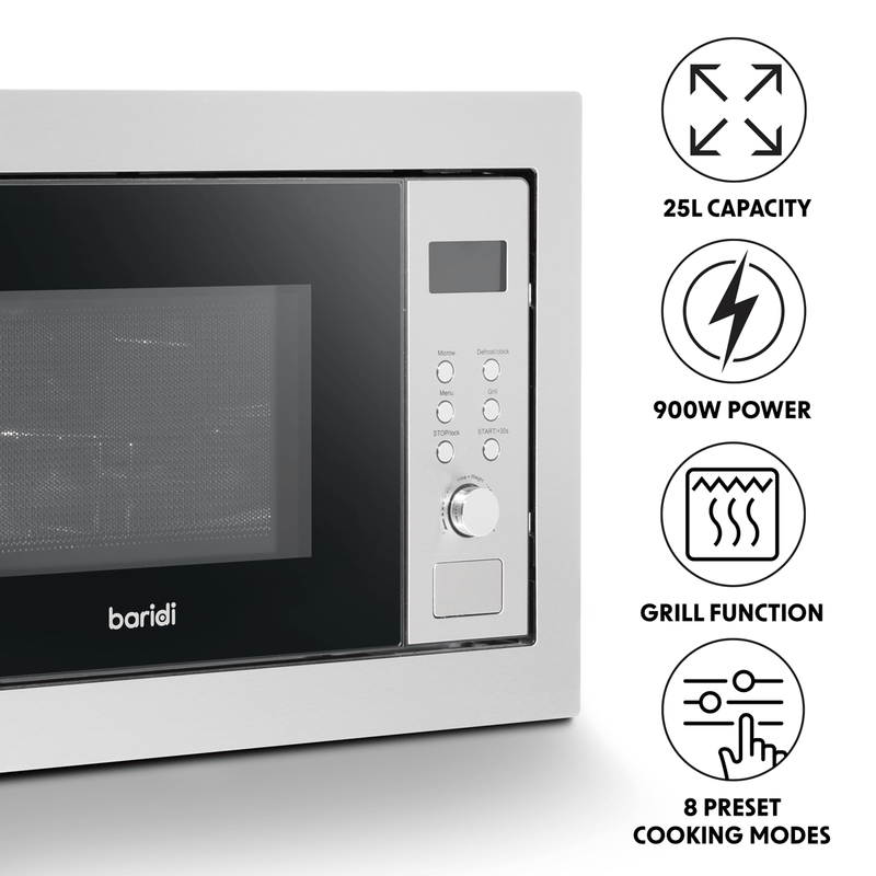 Sealey Baridi 25L Integrated Microwave Oven with Grill, 900W, Stainless Steel 5056514612876 DH197 - Buy Direct from Spare and Square