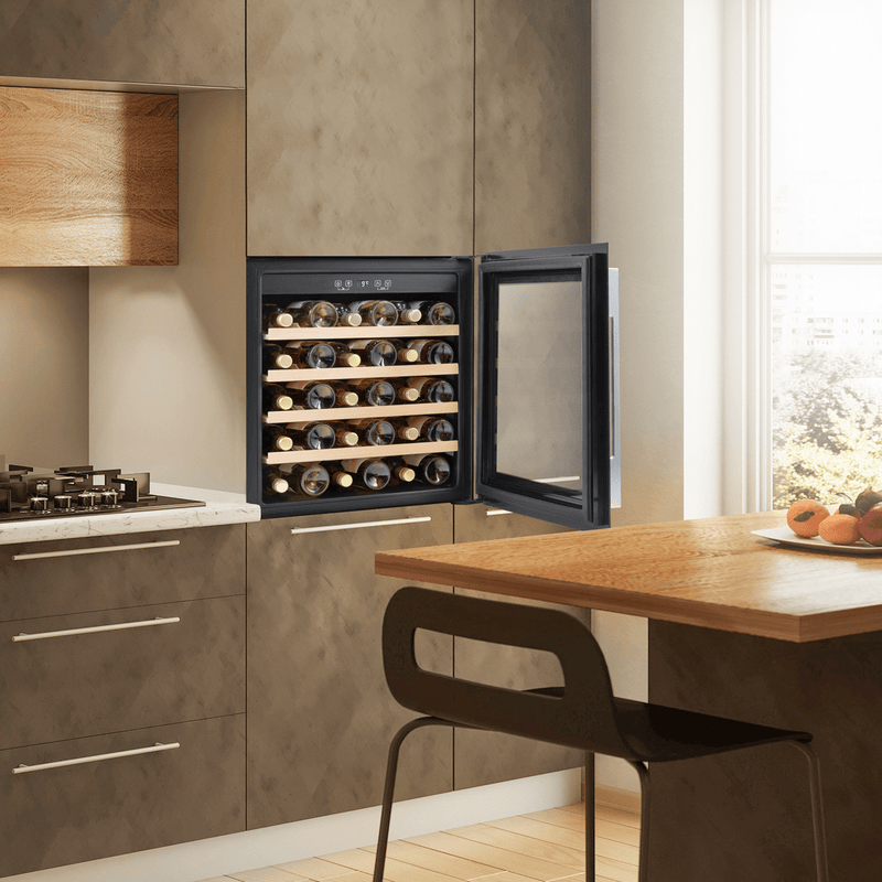 Sealey Baridi 60cm Built-In 36 Bottle Wine Cooler with Beech Wood Shelves and Internal LED Light, Black 5056514614177 DH206 - Buy Direct from Spare and Square