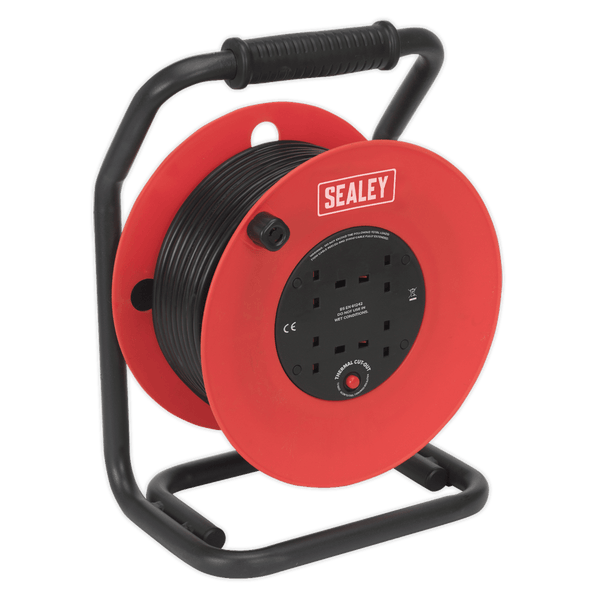 Sealey Cable Reels 50m Heavy-Duty Cable Reel with Thermal Trip - 230V-CR50/1.5 5054511352696 CR50/1.5 - Buy Direct from Spare and Square