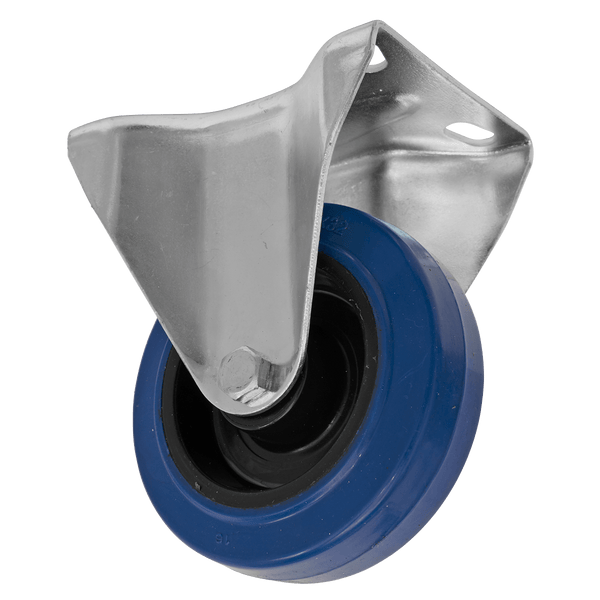 Sealey Castor Wheels Ø100mm Heavy-Duty Blue Elastic Rubber Fixed Castor Wheel - Trade-SCW3100FPEM 5054630028694 SCW3100FPEM - Buy Direct from Spare and Square