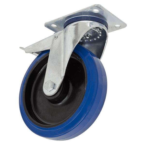 Sealey Castor Wheels Ø100mm Heavy-Duty Blue Elastic Rubber Swivel Castor Wheel With Total Lock - Trade-SCW3100SPLEM 5054630029776 SCW3100SPLEM - Buy Direct from Spare and Square