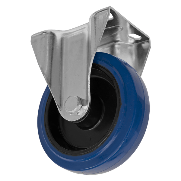 Sealey Castor Wheels Ø125mm Heavy-Duty Blue Elastic Rubber Fixed Castor Wheel - Trade-SCW3125FPEM 5054630028700 SCW3125FPEM - Buy Direct from Spare and Square