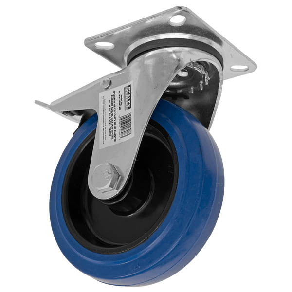 Sealey Castor Wheels Ø125mm Heavy-Duty Blue Elastic Rubber Swivel Castor Wheel with Total Lock - Trade-SCW3125SPLEM 5054630028083 SCW3125SPLEM - Buy Direct from Spare and Square