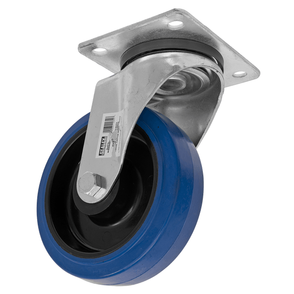 Sealey Castor Wheels Ø160mm Heavy-Duty Blue Elastic Rubber Swivel Castor Wheel - Trade-SCW3160SPEM 5054630028427 SCW3160SPEM - Buy Direct from Spare and Square