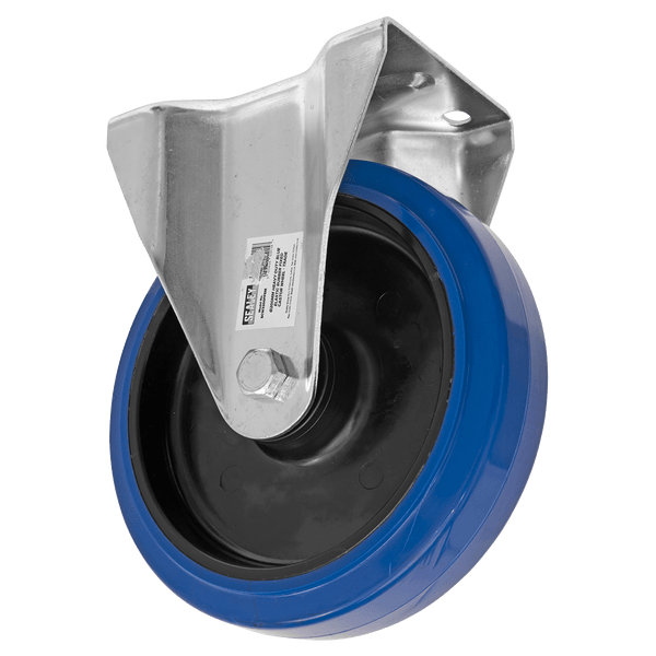 Sealey Castor Wheels Ø200mm Heavy-Duty Blue Elastic Rubber Fixed Castor Wheel - Trade-SCW3200FPEM 5054630029158 SCW3200FPEM - Buy Direct from Spare and Square