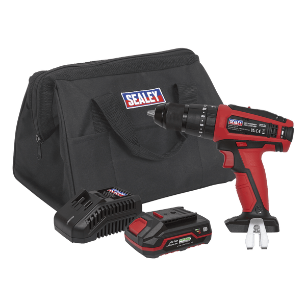 Sealey Combi Drill/Driver Kit Ø13mm 20V 2Ah SV20 Series Lithium-ion 5054511937282 CP20VDDKIT1 - Buy Direct from Spare and Square