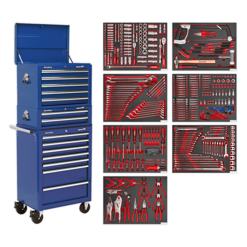 Sealey Combo Kits 14 Drawer Tool Chest Combination with 446pc Tool Kit - Blue-TBTPCOMBO5 5051747967755 TBTPCOMBO5 - Buy Direct from Spare and Square