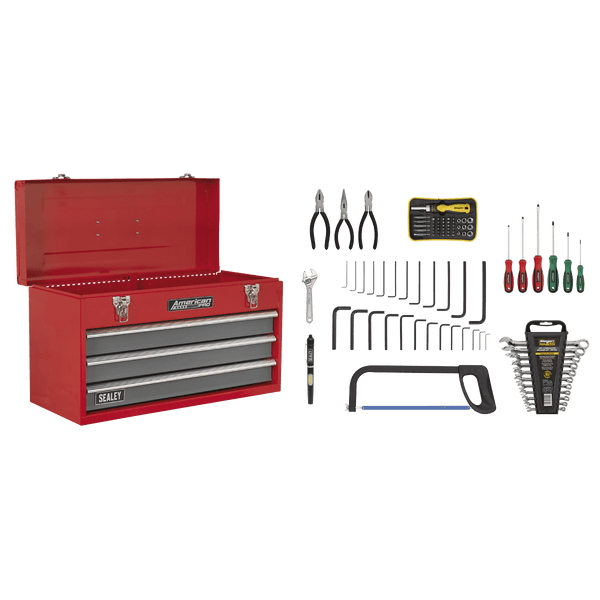 Sealey Combo Kits 3 Drawer Portable Tool Chest with Ball-Bearing Slides & 93pc Tool Kit-AP9243BBCOMBO 5051747535442 AP9243BBCOMBO - Buy Direct from Spare and Square