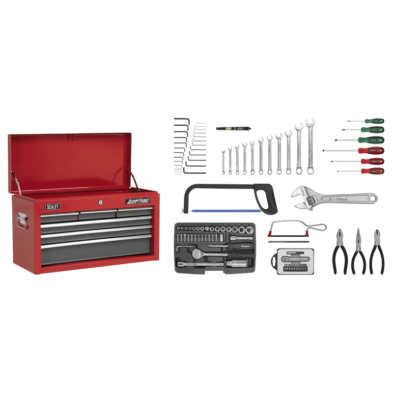 Sealey Combo Kits 6 Drawer Topchest with Ball-Bearing Slides & 98pc Tool Kit-AP2201BBCOMBO 5051747535527 AP2201BBCOMBO - Buy Direct from Spare and Square