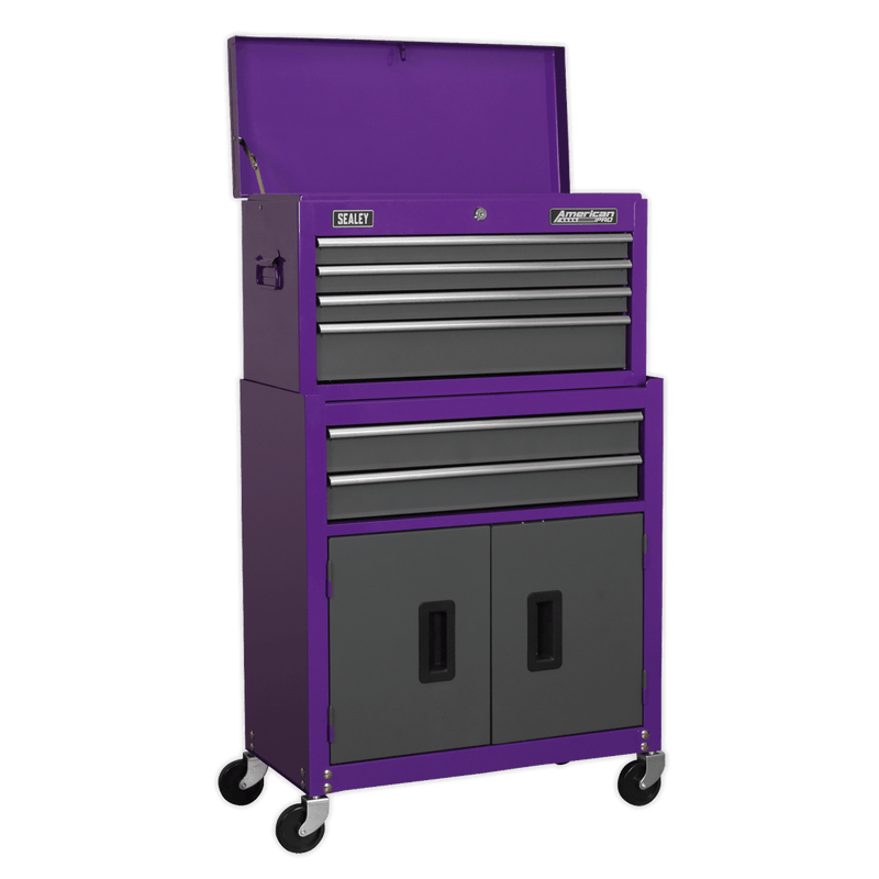 Sealey Combo Kits Topchest & Rollcab Combination 6 Drawer with Ball-Bearing Slides - Purple/Grey & 170pc Tool Kit-AP2200COMBOCP 5054511123920 AP2200COMBOCP - Buy Direct from Spare and Square