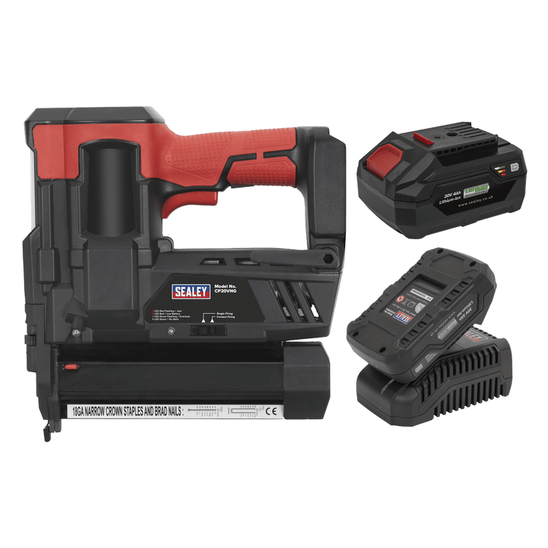 Sealey Cordless Staple/Nail Gun Kit 18G 20V SV20 Series - 2 Batteries 5054511913033 CP20VNGKIT - Buy Direct from Spare and Square