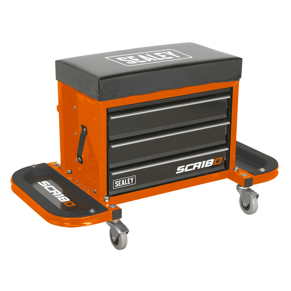 Sealey Creepers & Seats Mechanic's Utility Seat & Toolbox - Orange-SCR18O 5054511876925 SCR18O - Buy Direct from Spare and Square