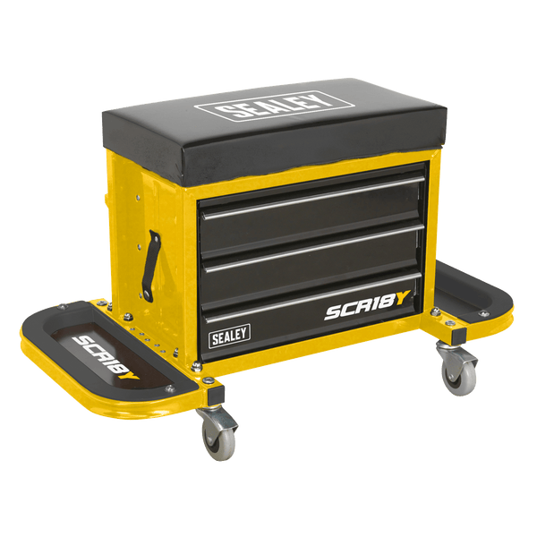Sealey Creepers & Seats Mechanic's Utility Seat & Toolbox - Yellow-SCR18Y 5054511876819 SCR18Y - Buy Direct from Spare and Square