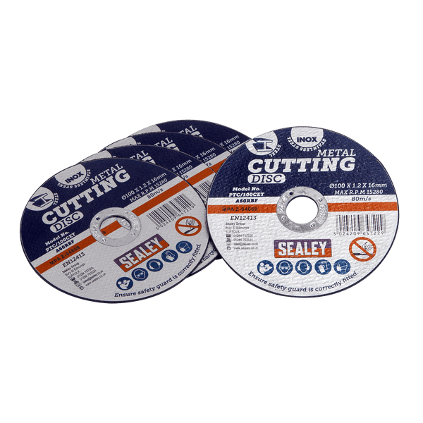 Sealey Cutting Discs Ø100 x 1.2mm Cutting Disc Ø16mm Bore - Pack of 5-PTC/100CET5 5051747870079 PTC/100CET5 - Buy Direct from Spare and Square
