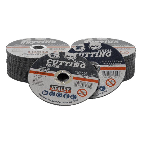 Sealey Cutting Discs Ø100 x 1.6mm Cutting Disc Ø16mm Bore - Pack of 50-PTC/100CT50 5054630101380 PTC/100CT50 - Buy Direct from Spare and Square