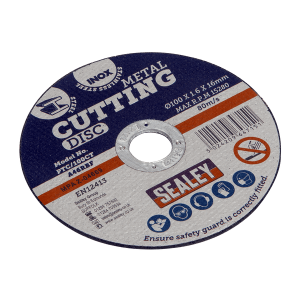 Sealey Cutting Discs Ø100 x 1.6mm Cutting Disc Ø16mm Bore-PTC/100CT 5024209647151 PTC/100CT - Buy Direct from Spare and Square