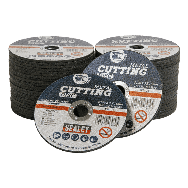 Sealey Cutting Discs Ø100 x 3mm Cutting Disc Ø16mm Bore - Pack of 50-PTC/100C50 5054630101298 PTC/100C50 - Buy Direct from Spare and Square