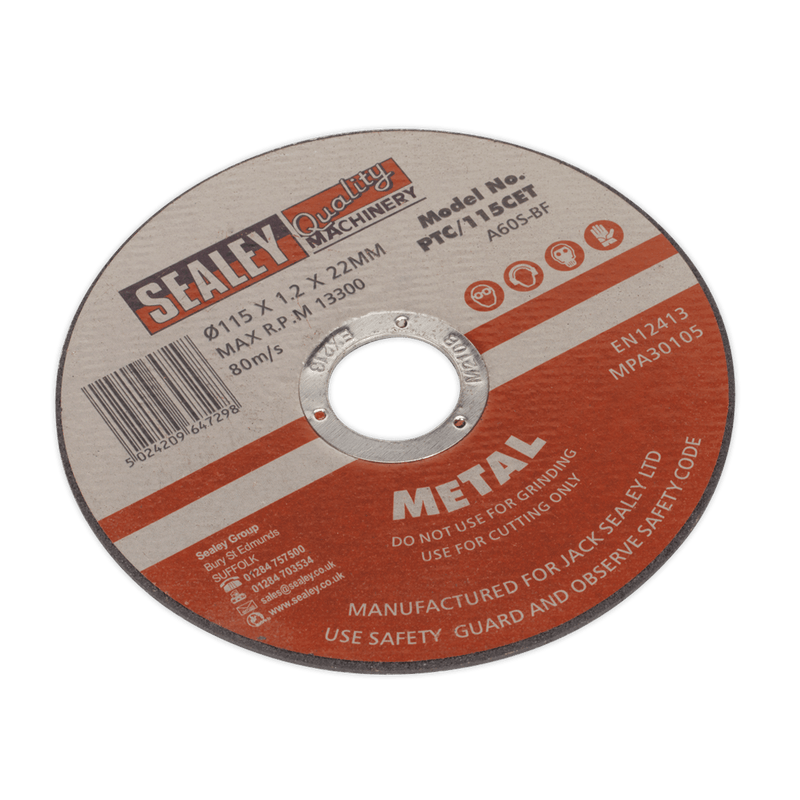 Sealey Cutting Discs Ø115 x 1.2mm Cutting Disc Ø22mm Bore - Pack of 10-PTC11510CET 5054511151473 PTC11510CET - Buy Direct from Spare and Square