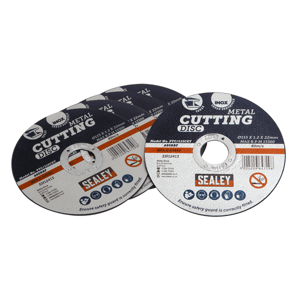 Sealey Cutting Discs Ø115 x 1.2mm Cutting Disc Ø22mm Bore - Pack of 5-PTC/115CET5 5051747870109 PTC/115CET5 - Buy Direct from Spare and Square