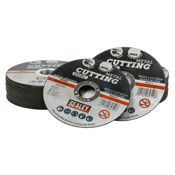 Sealey Cutting Discs Ø115 x 1.2mm Cutting Disc Ø22mm Bore - Pack of 50-PTC115CET50 5054630100376 PTC115CET50 - Buy Direct from Spare and Square