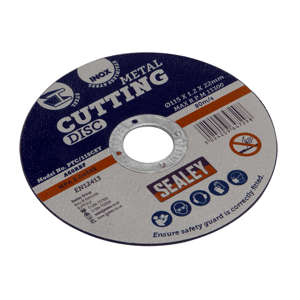 Sealey Cutting Discs Ø115 x 1.2mm Cutting Disc Ø22mm Bore-PTC/115CET 5024209647298 PTC/115CET - Buy Direct from Spare and Square